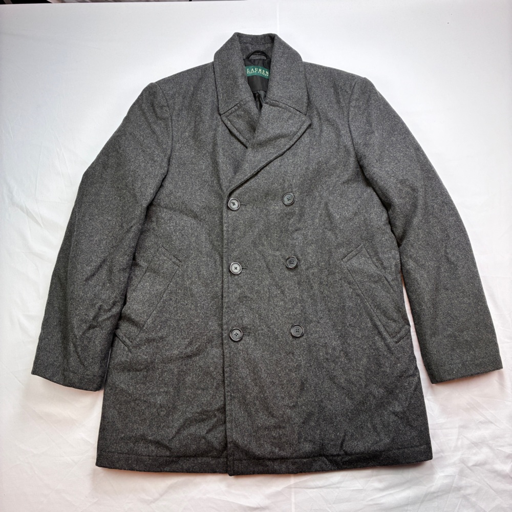 Ralph Lauren Charcoal Double-Breasted Pea Coat M Wool Blend Warm Business